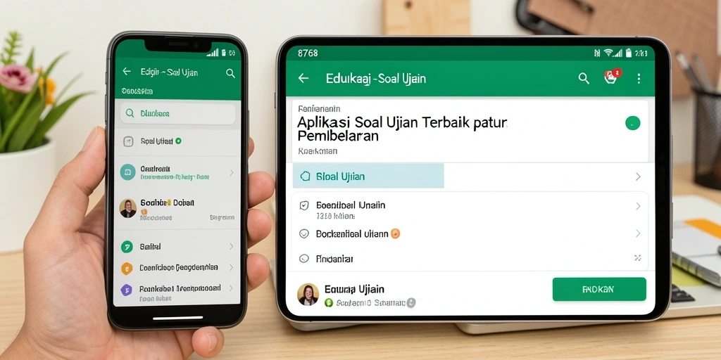 Tampilan antarmuka aplikasi Soal Ujian 8768 yang interaktif.