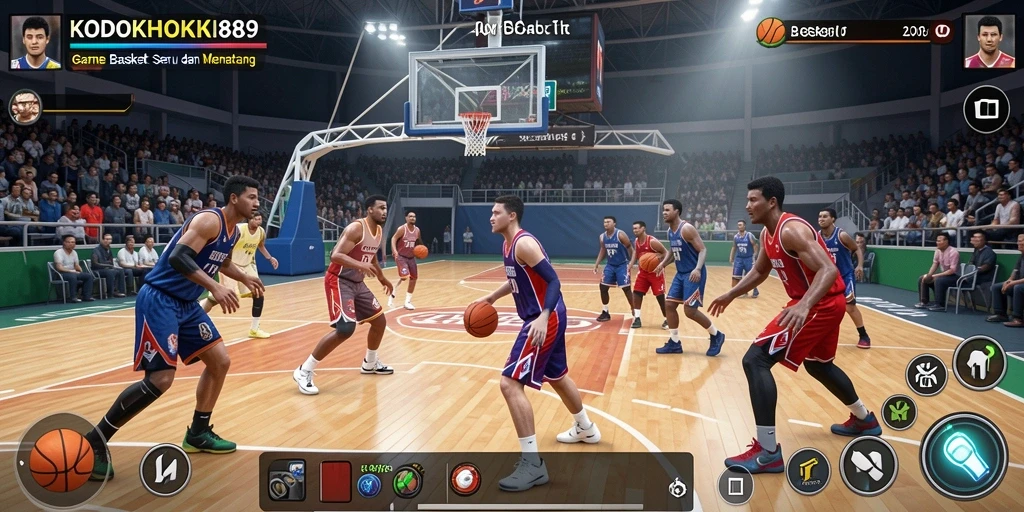 Antarmuka permainan KODOKHOKI889 yang menampilkan aksi pemain basket.