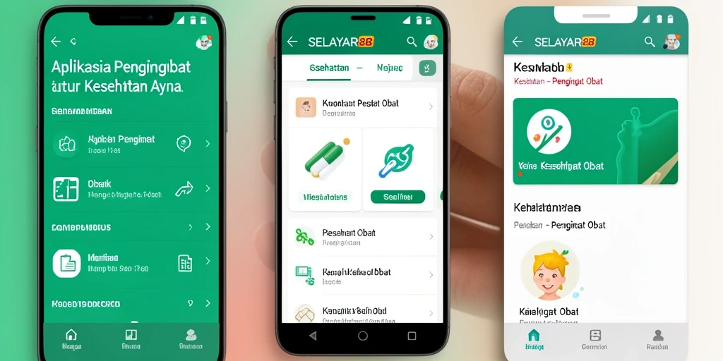 Tampilan antarmuka aplikasi SELAYAR88 dengan pengingat obat.