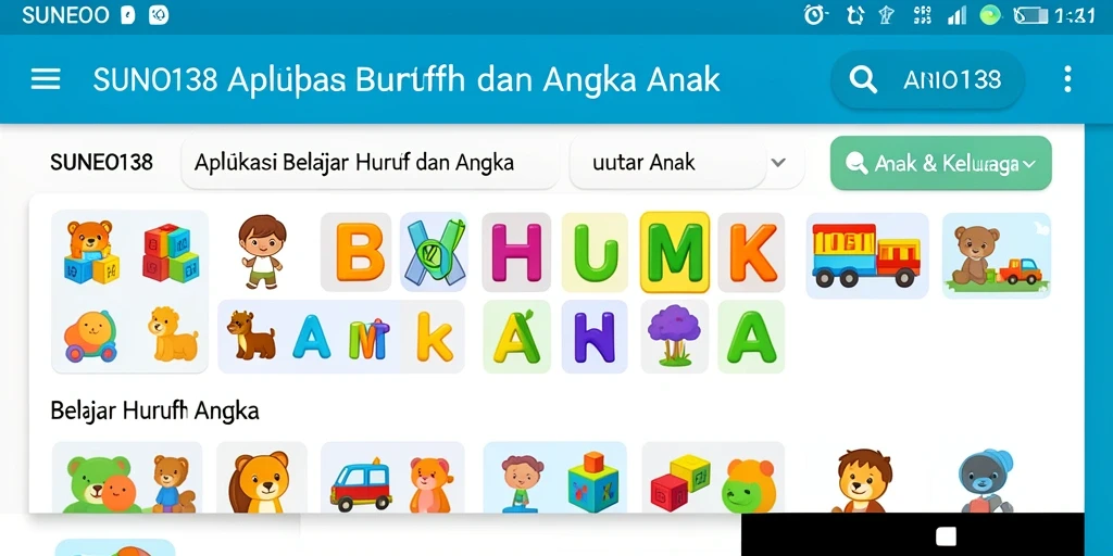 Tampilan antarmuka aplikasi SUNEO138 yang ramah anak dan menarik.